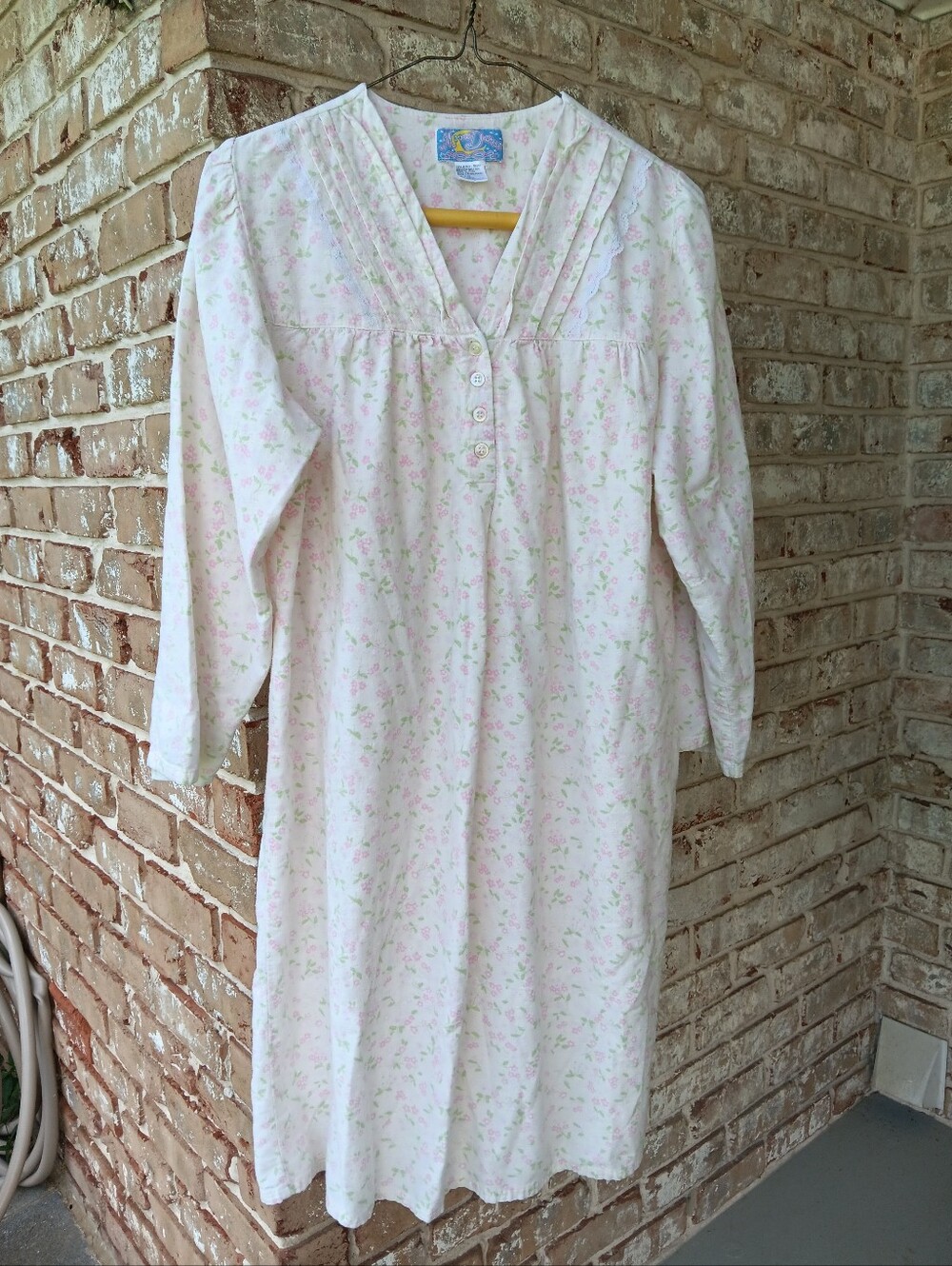 Cotton Flannel Long Sleeve Pink Floral Nightgown